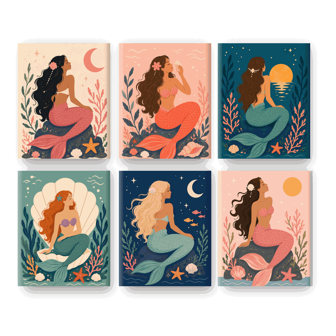 6 Mini Paintings | Zeemeerminnen Set - Schilder Op Nummers