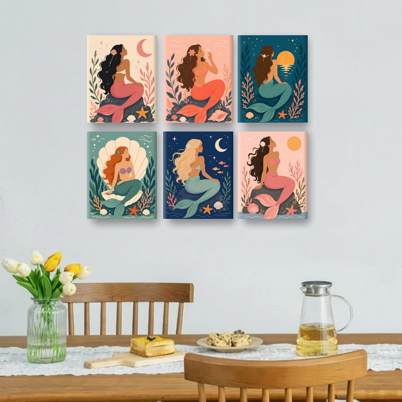 6 Mini Paintings | Zeemeerminnen Set