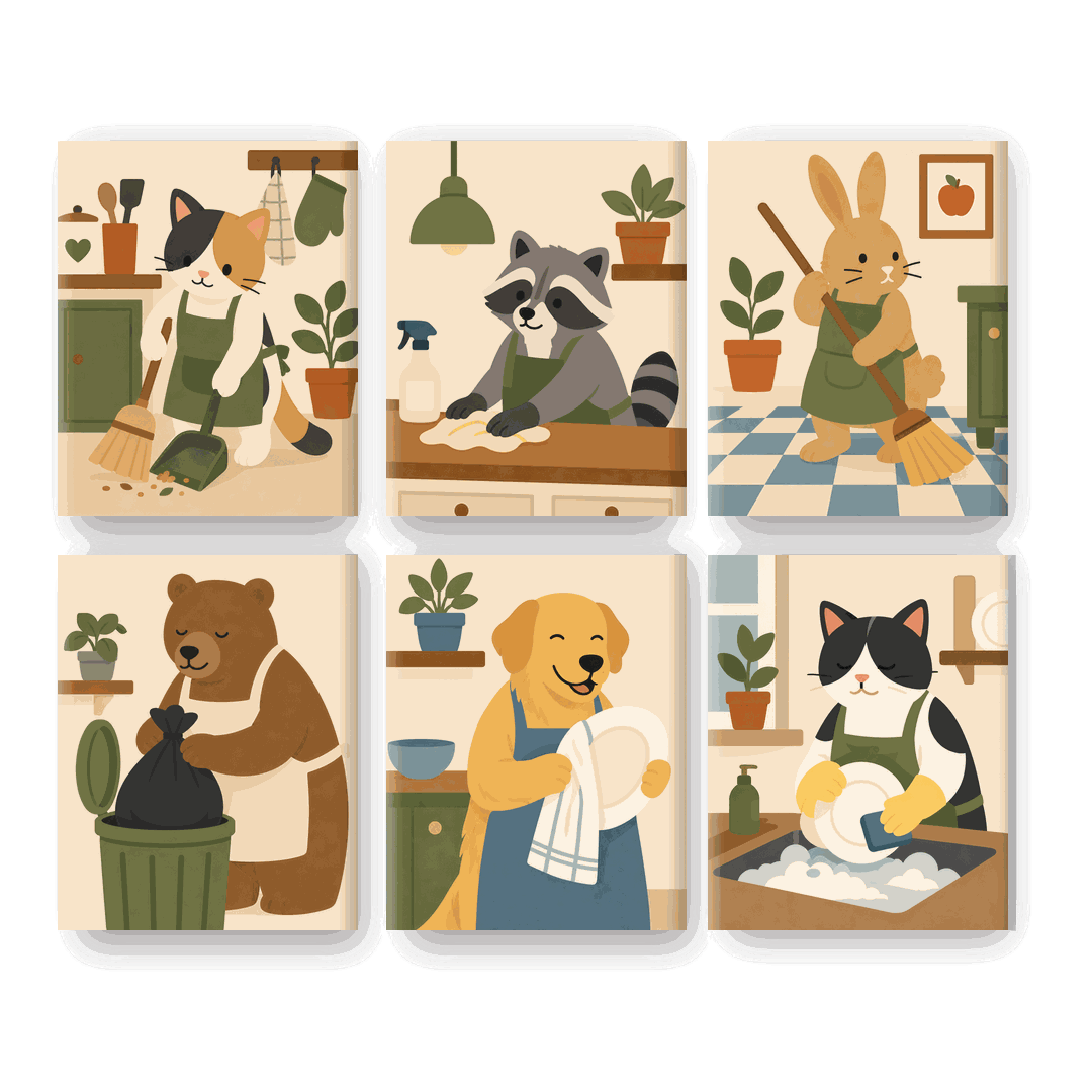 6 Mini Paintings | Keuken Dieren Set - Schilder Op Nummers