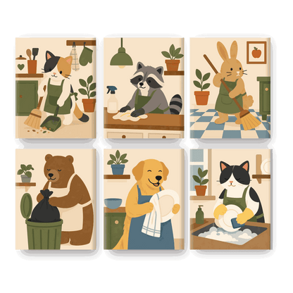 6 Mini Paintings | Keuken Dieren Set - Schilder Op Nummers
