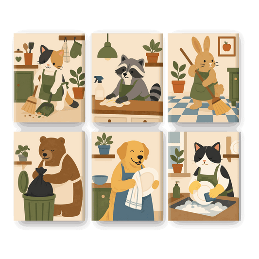 6 Mini Paintings | Keuken Dieren Set - Schilder Op Nummers