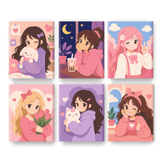 6 Mini Paintings | Kawaii Meisje Set - Schilder Op Nummers