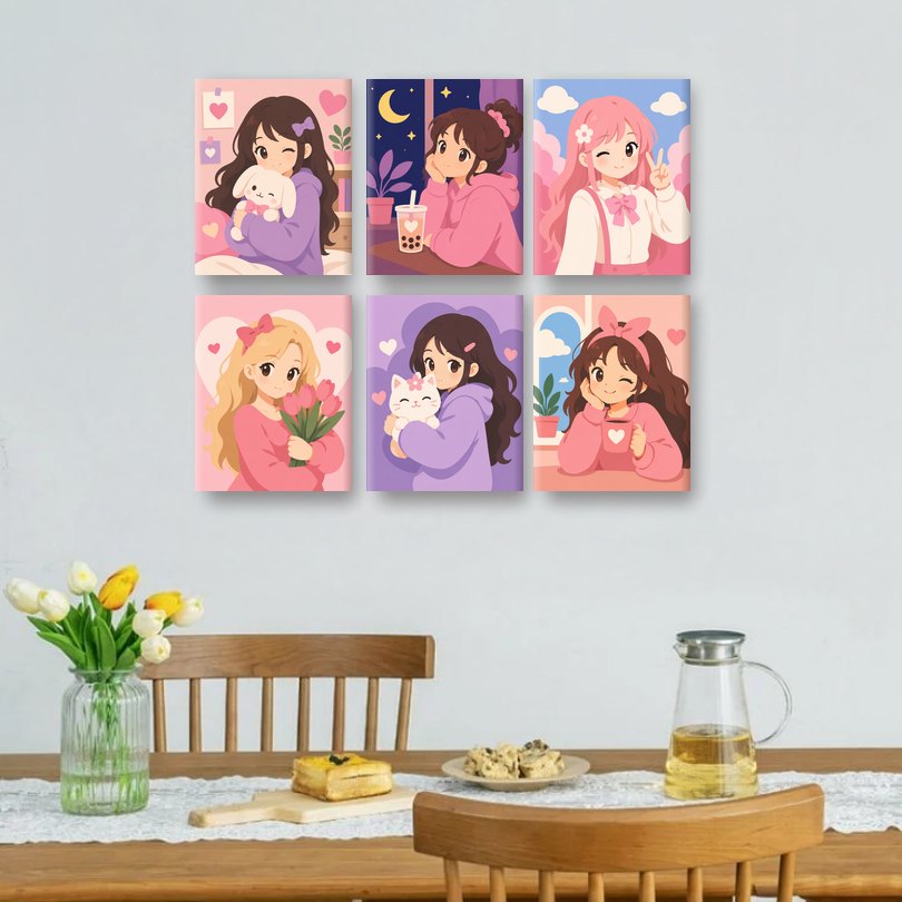 6 Mini Paintings | Kawaii Meisje Set