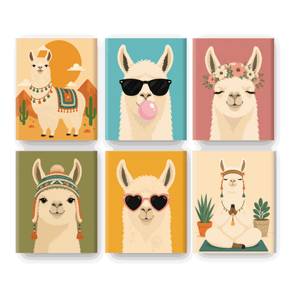 6 Mini Paintings | Lama Set - Schilder Op Nummers