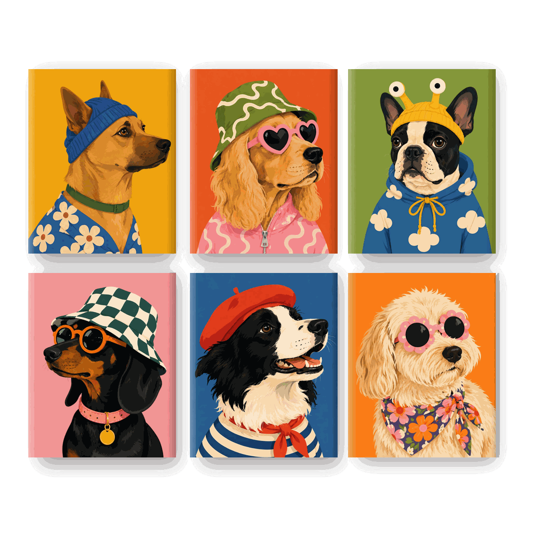 6 Mini Paintings | Streetwear Hond Set - Schilder Op Nummers
