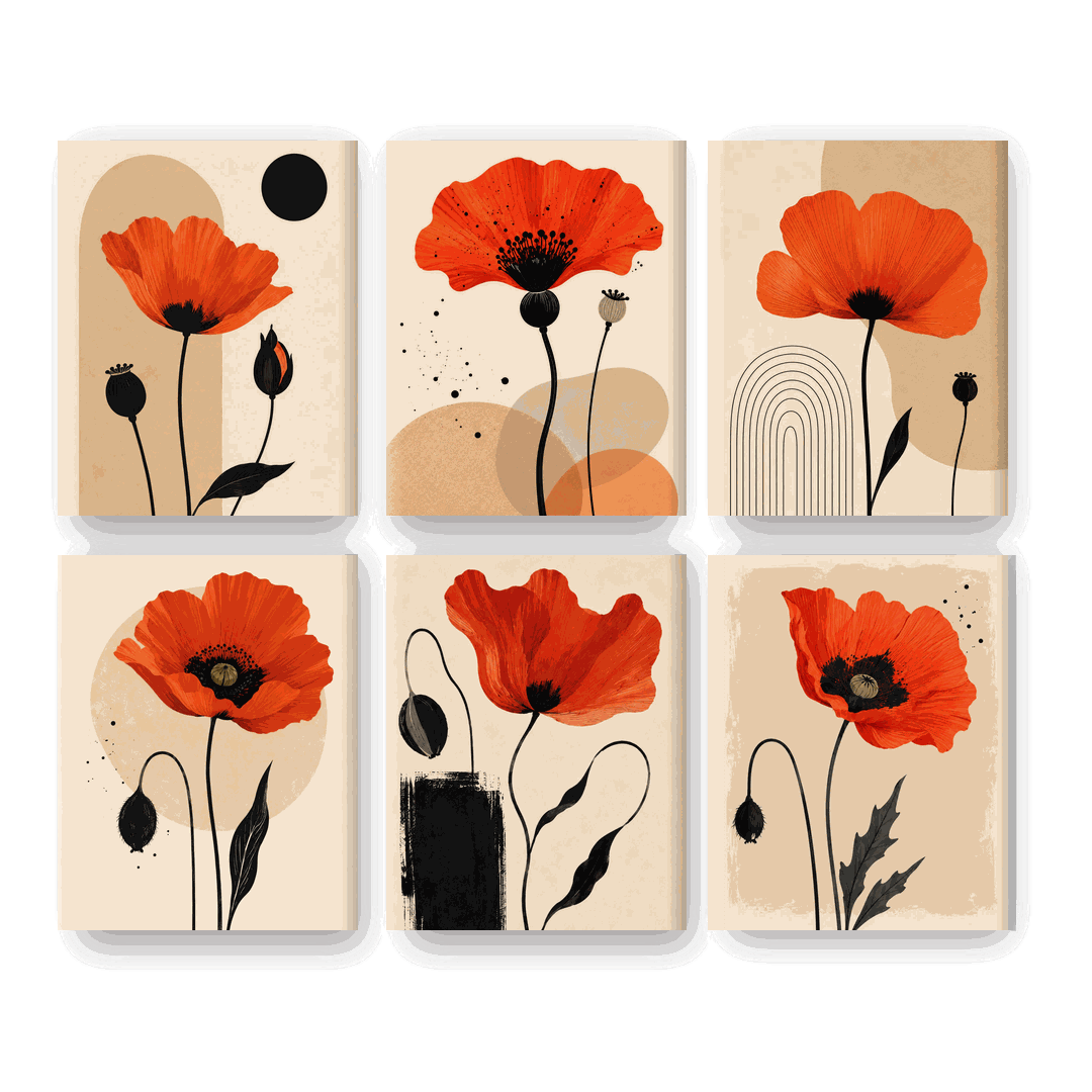 6 Mini Paintings | Rode Klaproos Set - Schilder Op Nummers