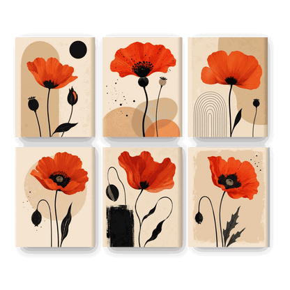 6 Mini Paintings | Rode Klaproos Set - Schilder Op Nummers