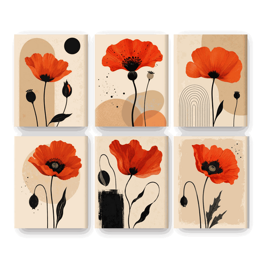 6 Mini Paintings | Rode Klaproos Set - Schilder Op Nummers