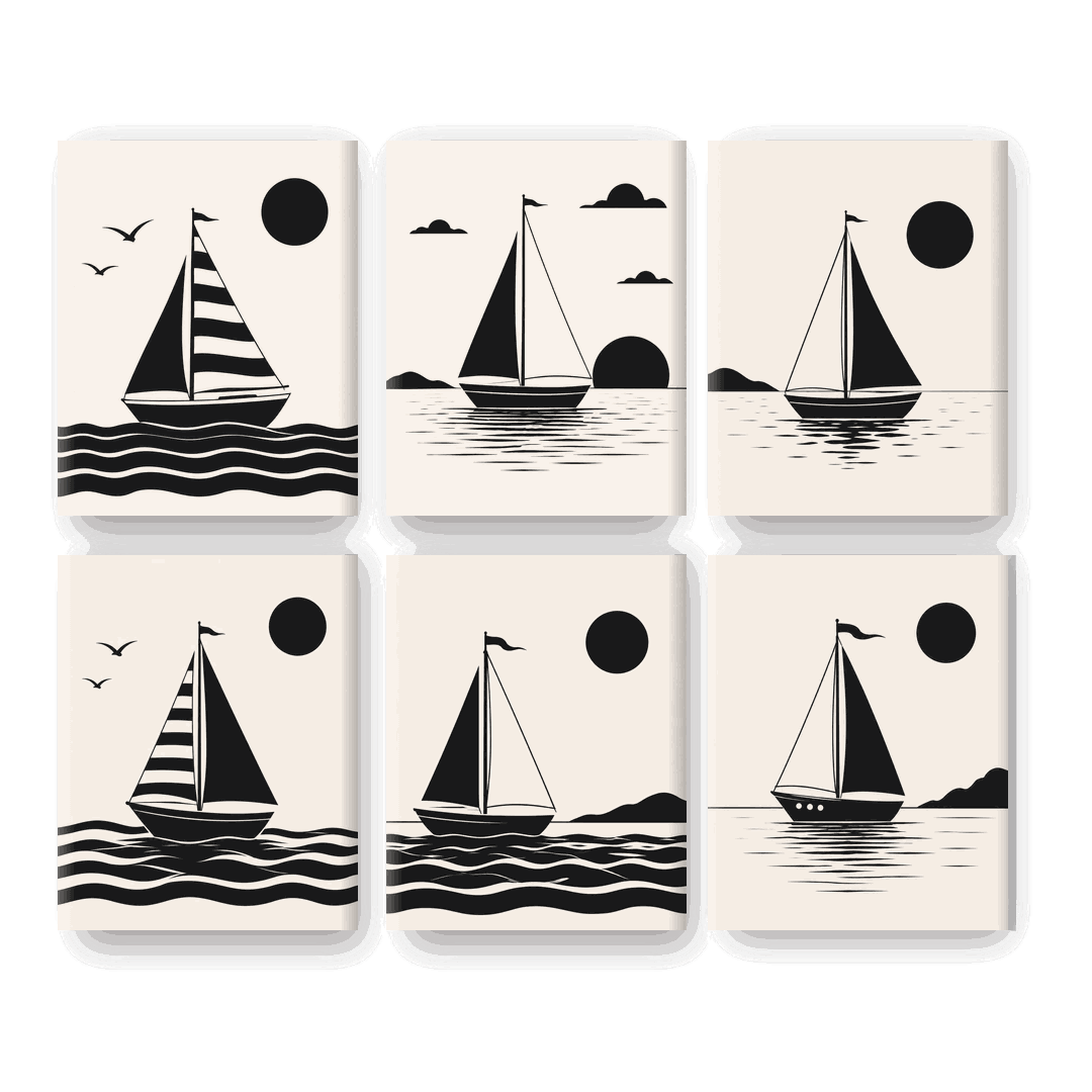 6 Mini Paintings | Nautisch Silhouet Set