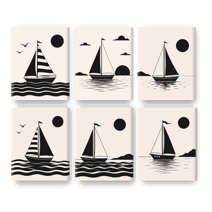 6 Mini Paintings | Nautisch Silhouet Set