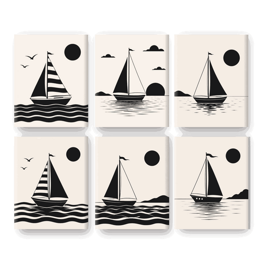 6 Mini Paintings | Nautisch Silhouet Set