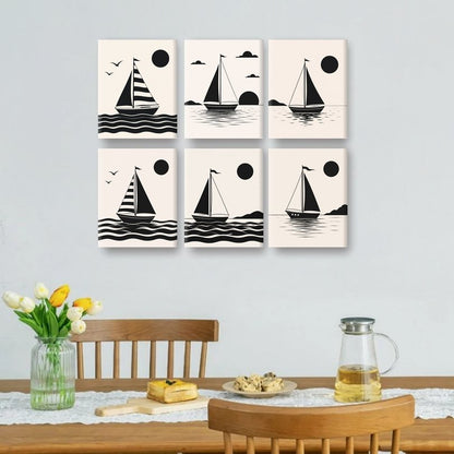 6 Mini Paintings | Nautisch Silhouet Set