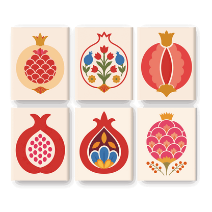 6 Mini Paintings | Granaatappels Set - Schilder Op Nummers