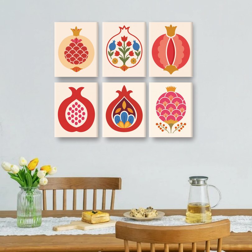 6 Mini Paintings | Granaatappels Set