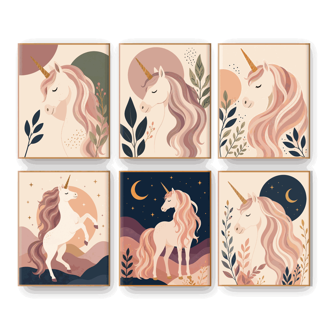 6 Mini Paintings | Boho Eenhoorn Set