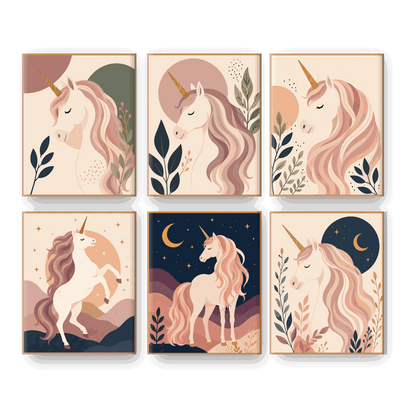 6 Mini Paintings | Boho Eenhoorn Set