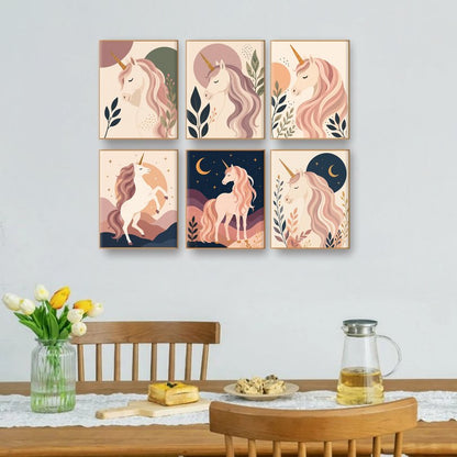 6 Mini Paintings | Boho Eenhoorn Set