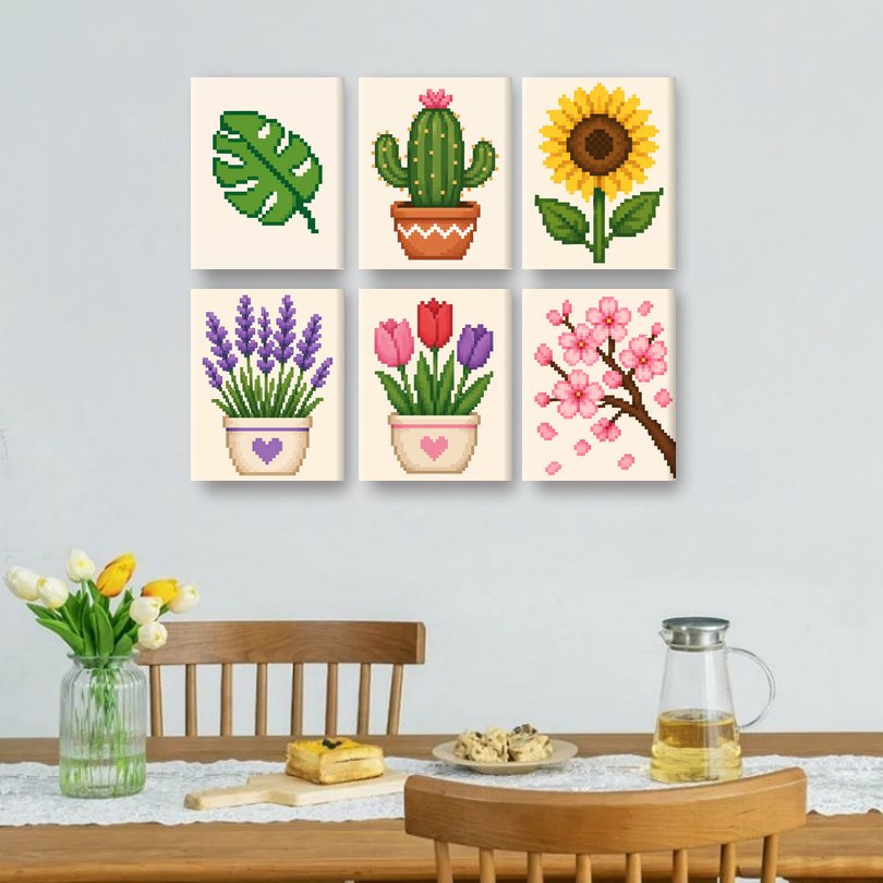 6 Mini Paintings | Pixel Bloemen Set