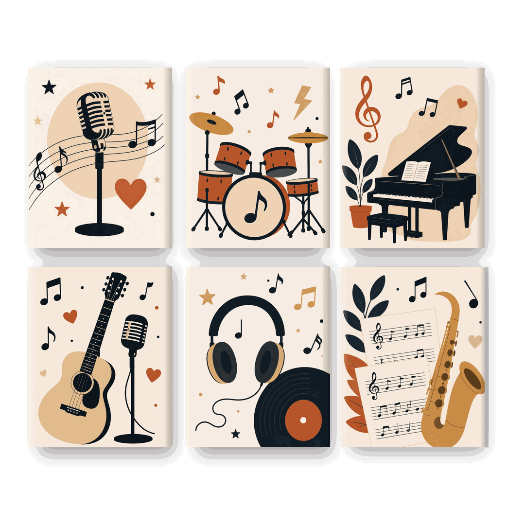 6 Mini Paintings | Vintage Muziek Set