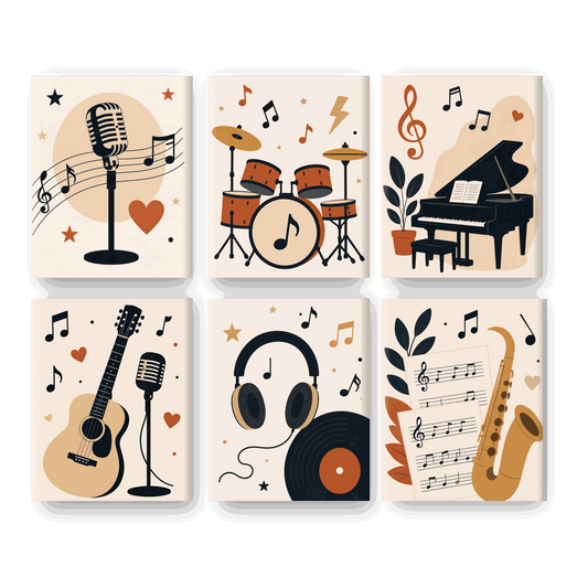 6 Mini Paintings | Vintage Muziek Set