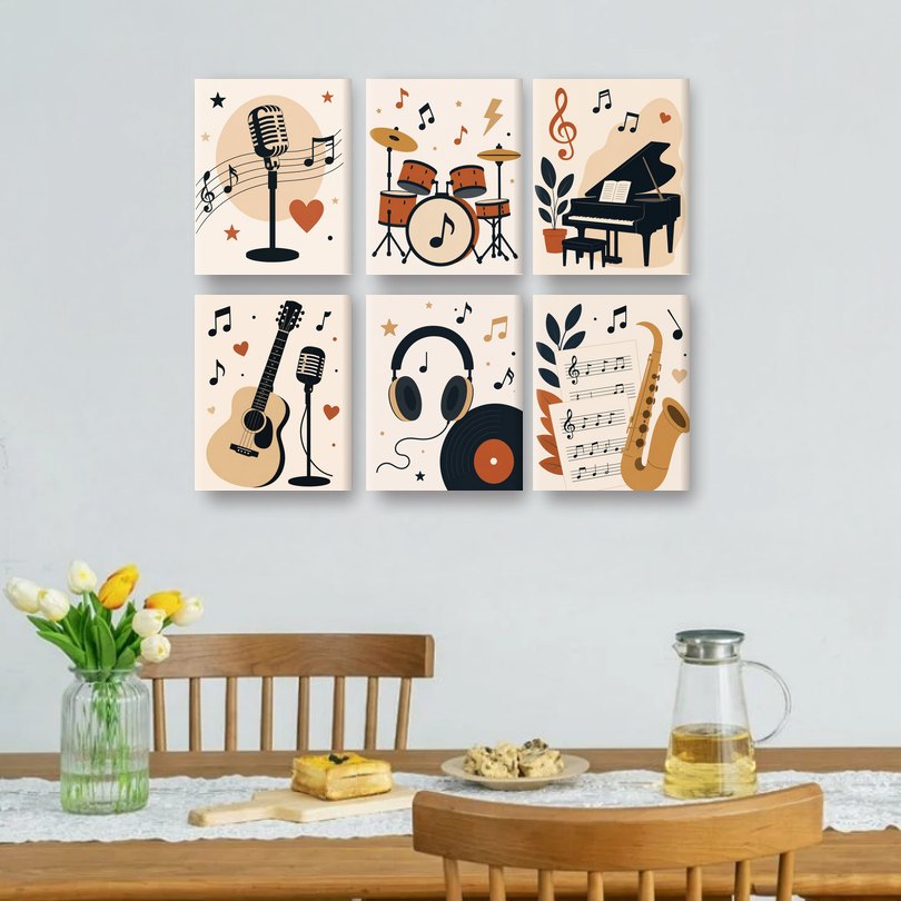 6 Mini Paintings | Vintage Muziek Set