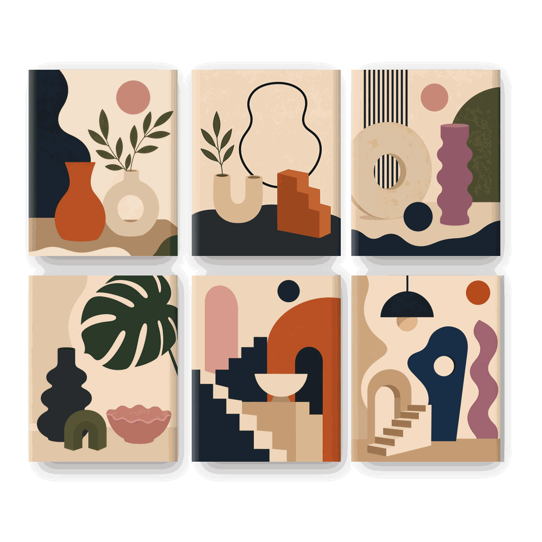 6 Mini Paintings | Boho Vazen Set