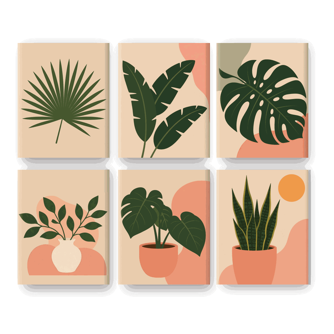 6 Mini Paintings | Tropische Bladeren Set