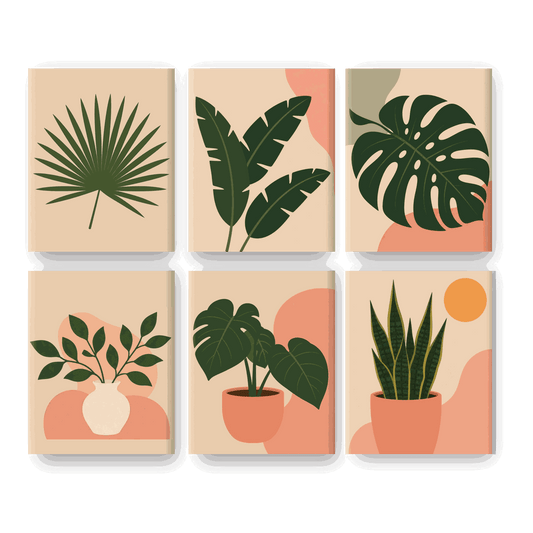 6 Mini Paintings | Tropische Bladeren Set