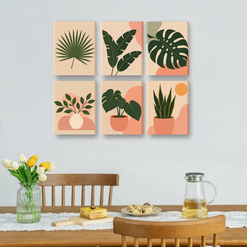 6 Mini Paintings | Tropische Bladeren Set