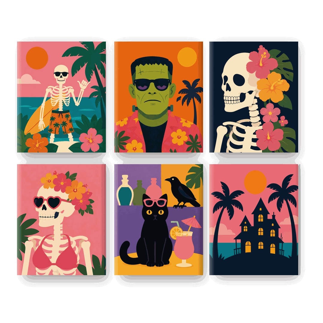 6 Mini Paintings | Halloween in de Zomer Set - Schilder Op Nummers