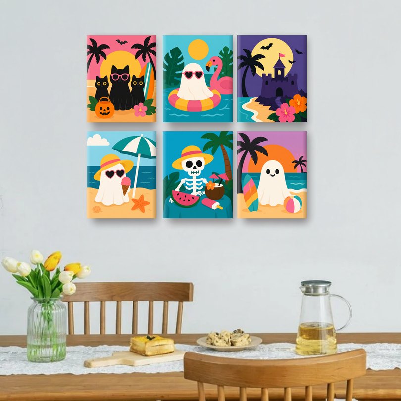 6 Mini Paintings | Spooky Summerween Set