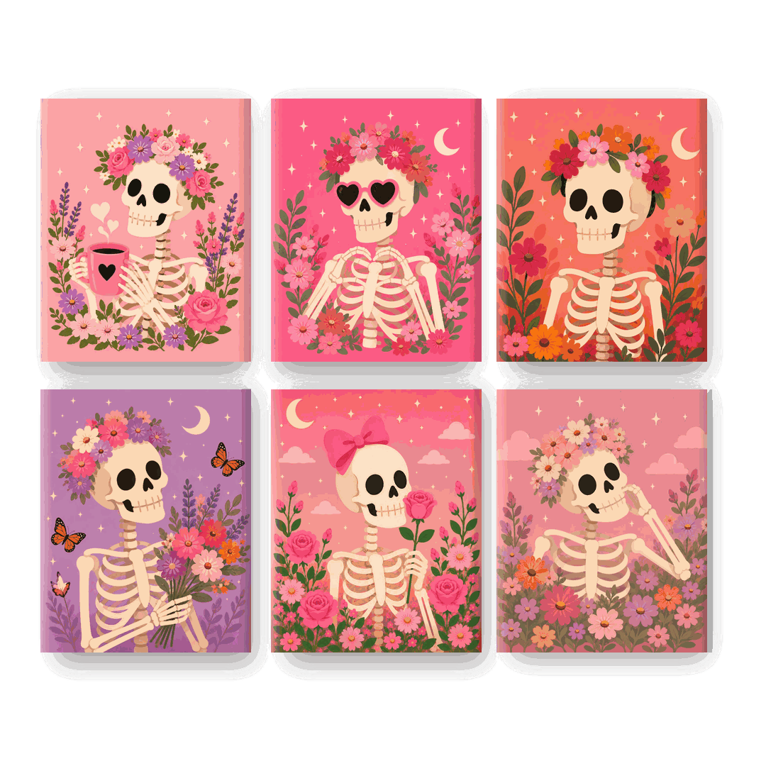 6 Mini Paintings | Bloemen Skelet Set