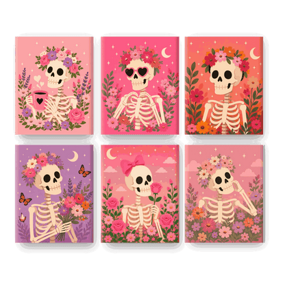 6 Mini Paintings | Bloemen Skelet Set