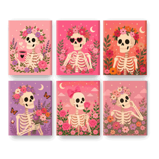 6 Mini Paintings | Bloemen Skelet Set