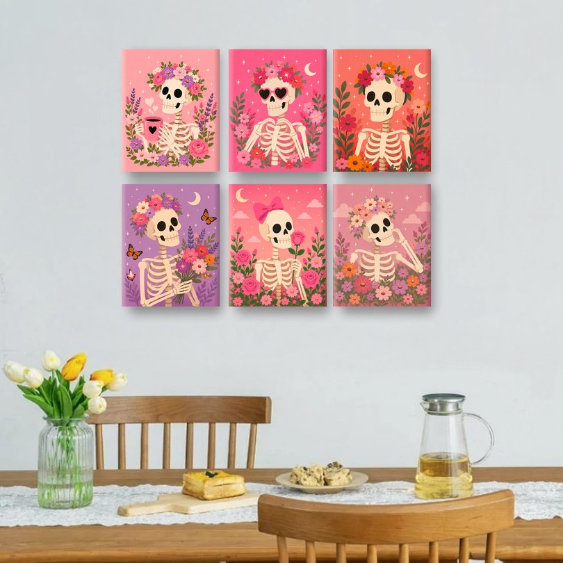 6 Mini Paintings | Bloemen Skelet Set