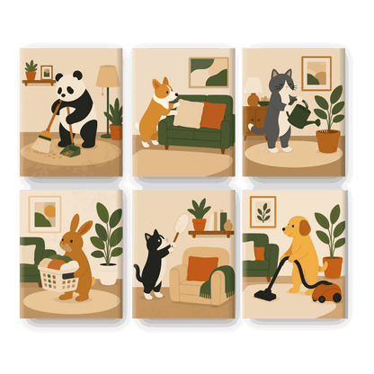 6 Mini Paintings | Drukke Dieren Set