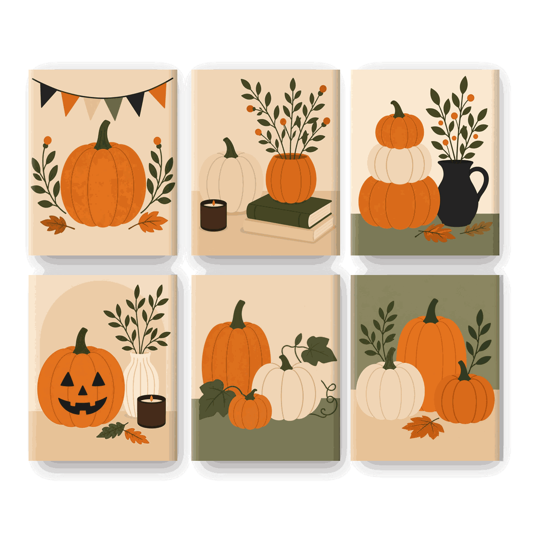 6 Mini Paintings | Herfst Pompoen Set