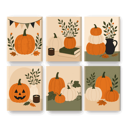 6 Mini Paintings | Herfst Pompoen Set