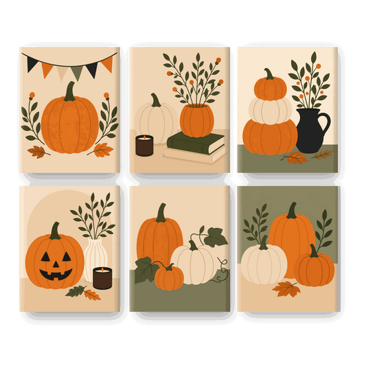 6 Mini Paintings | Herfst Pompoen Set