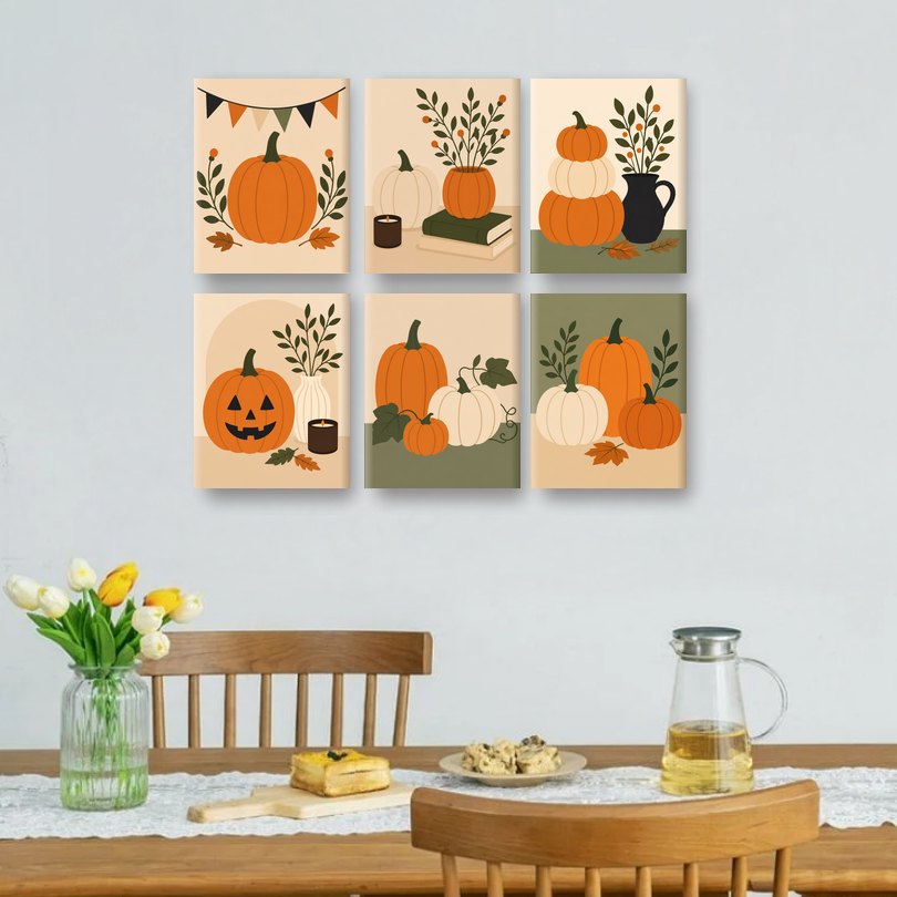 6 Mini Paintings | Herfst Pompoen Set