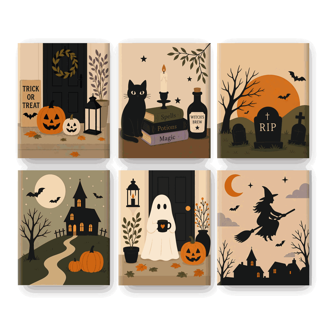 6 Mini Paintings | Halloween Veranda Set - Schilder Op Nummers