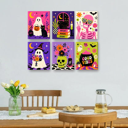 6 Mini Paintings | Kleurrijke Halloween Set