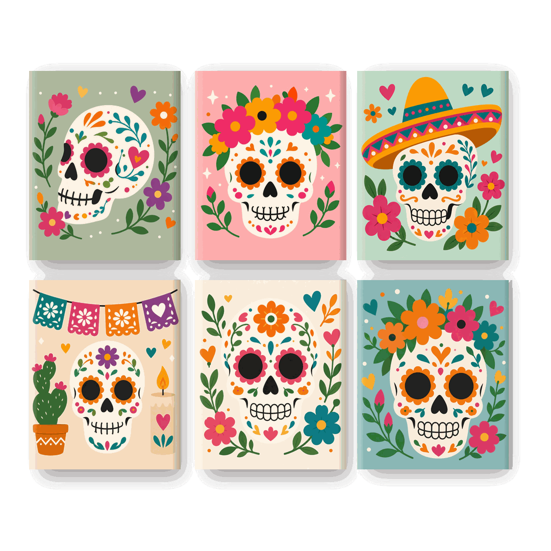 6 Mini Paintings | Mexicaanse Schedel Set - Schilder Op Nummers