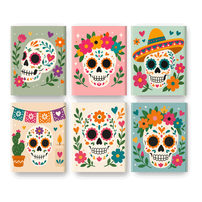 6 Mini Paintings | Mexicaanse Schedel Set - Schilder Op Nummers