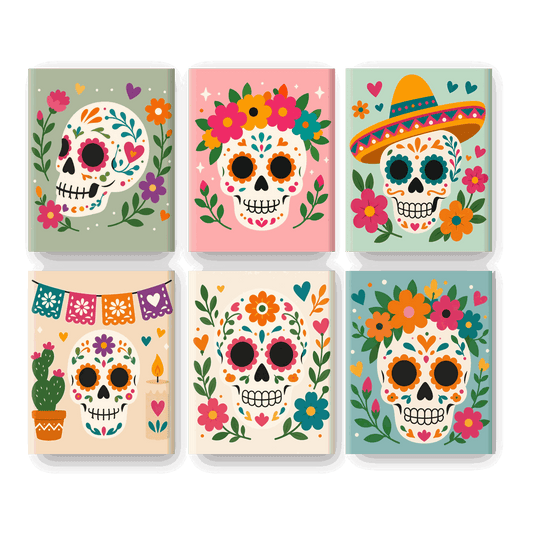 6 Mini Paintings | Mexicaanse Schedel Set - Schilder Op Nummers