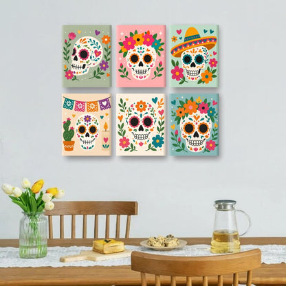 6 Mini Paintings | Mexicaanse Schedel Set