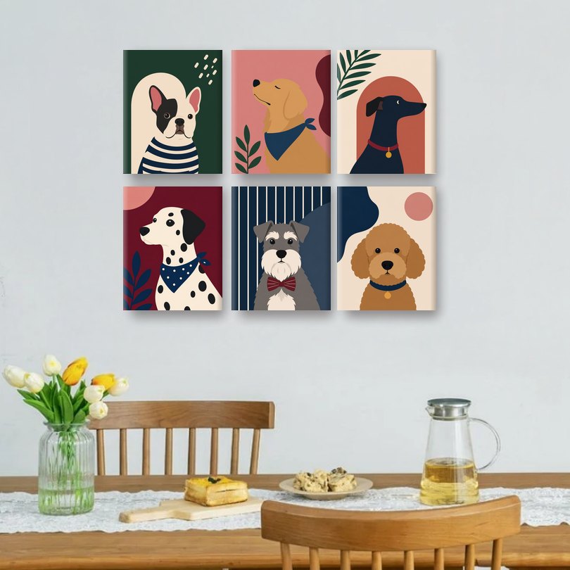 6 Mini Paintings | Boho Honden Set