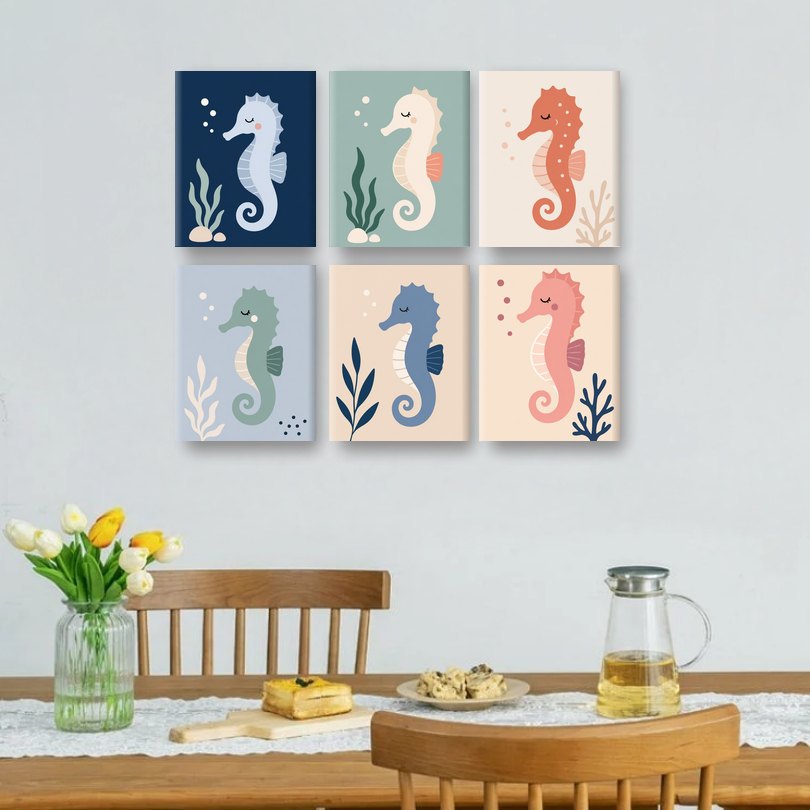 6 Mini Paintings | Kleurrijk Zeepaardje Set