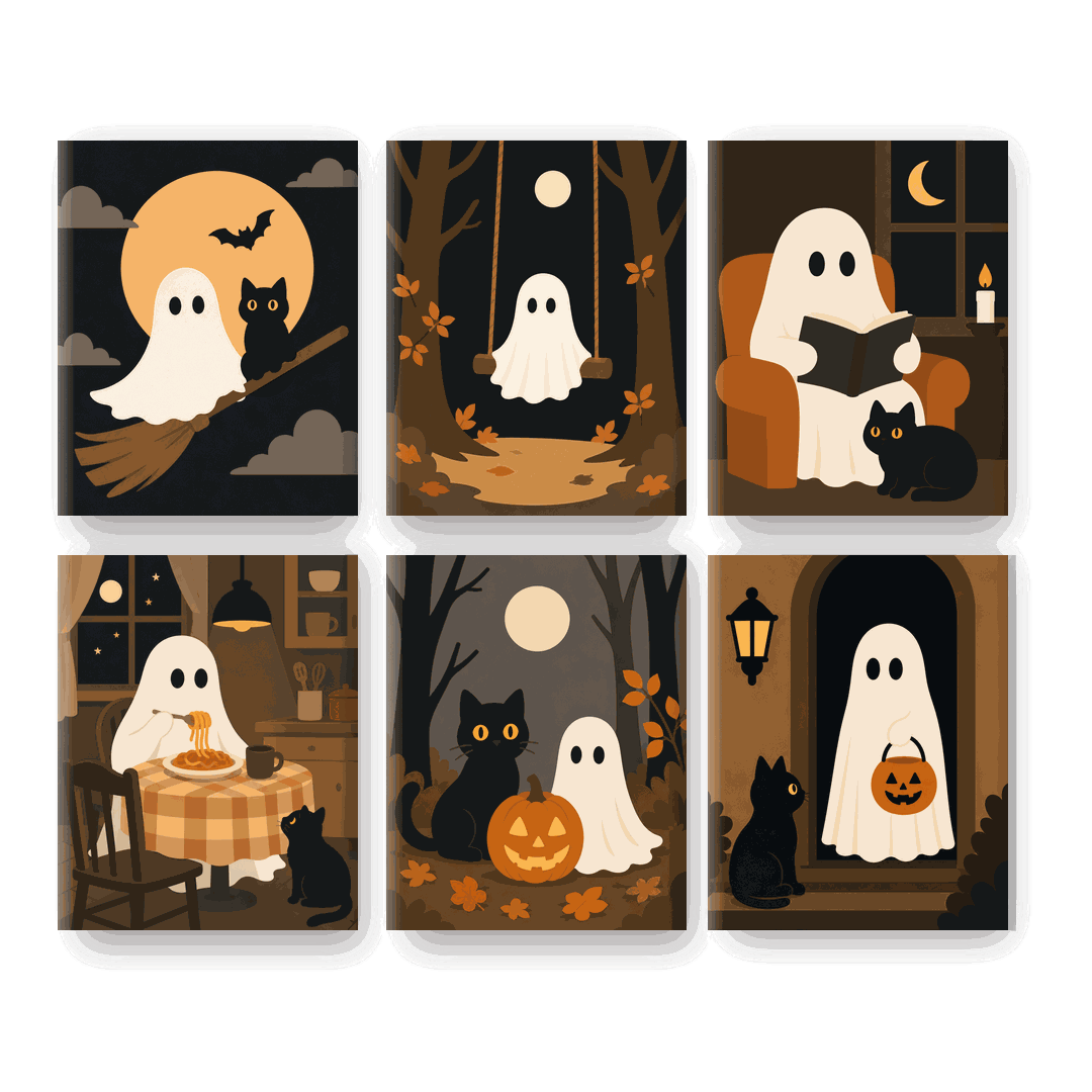 6 Mini Paintings | Gezellige Spook Verhalen Set - Schilder Op Nummers