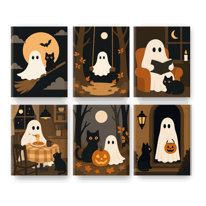 6 Mini Paintings | Gezellige Spook Verhalen Set - Schilder Op Nummers